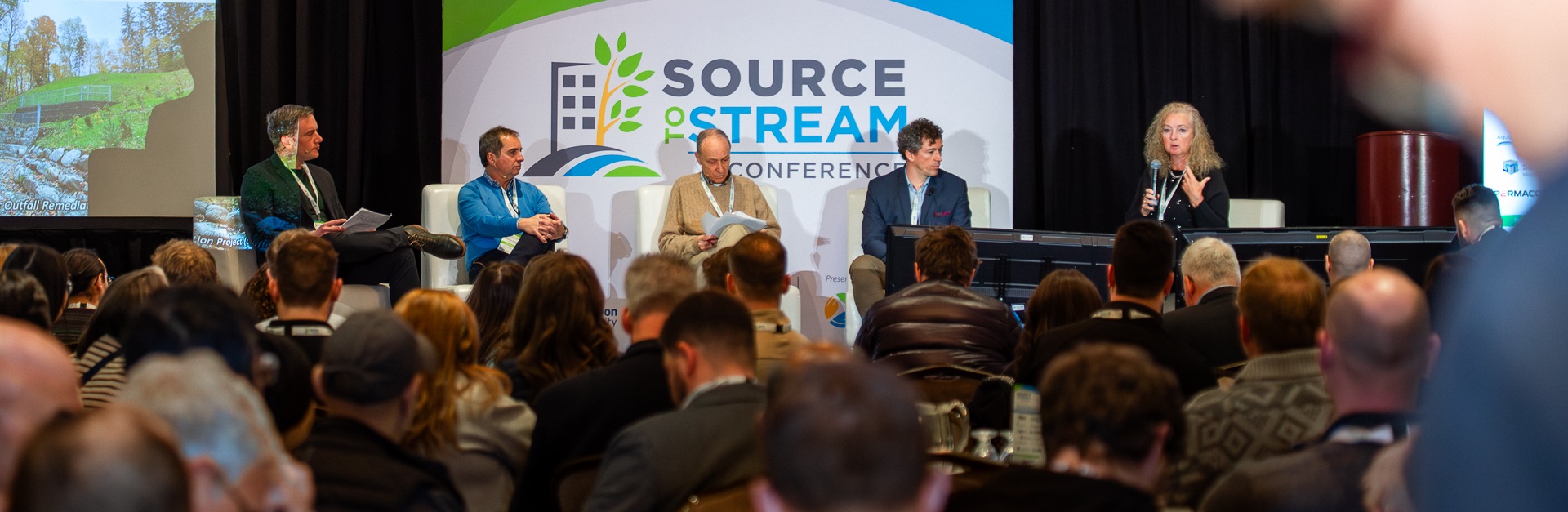 stormwater and erosion risk management experts take part in a panel discussion at the Source to Stream Conference